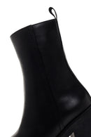 Woman Black Chunky Heel Zippered Leather Boat | Derimod Woman Black Chunky Heel Zippered Leather Boat | Derimod