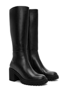 Woman Black Zippered Chunky Heels Leather Boot | Derimod Woman Black Zippered Chunky Heels Leather Boot | Derimod