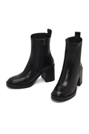 Women's Black Zippered Thick Heeled Leather Boot | Derimod Women's Black Zippered Thick Heeled Leather Boot | Derimod