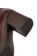 Women's Brown Zippered Thick Heeled Leather Boots | Derimod Women's Brown Zippered Thick Heeled Leather Boots | Derimod