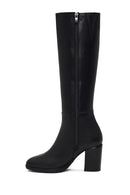 Women's Black Zippered Thick Heeled Leather Boot | Derimod Women's Black Zippered Thick Heeled Leather Boot | Derimod