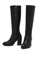Women's Black Zippered Thick Heeled Leather Boot | Derimod Women's Black Zippered Thick Heeled Leather Boot | Derimod