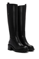 Woman Black Zippered Low Heels Leather Boot | Derimod Woman Black Zippered Low Heels Leather Boot | Derimod
