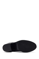 Woman Black Zippered Chunky Heels Leather Boat | Derimod Woman Black Zippered Chunky Heels Leather Boat | Derimod