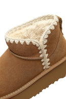 Woman Camel Süet Leather Teddy Bot | Derimod Woman Camel Süet Leather Teddy Bot | Derimod