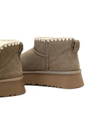 Woman Mink Suede Leather Teddy Bot | Derimod Woman Mink Suede Leather Teddy Bot | Derimod