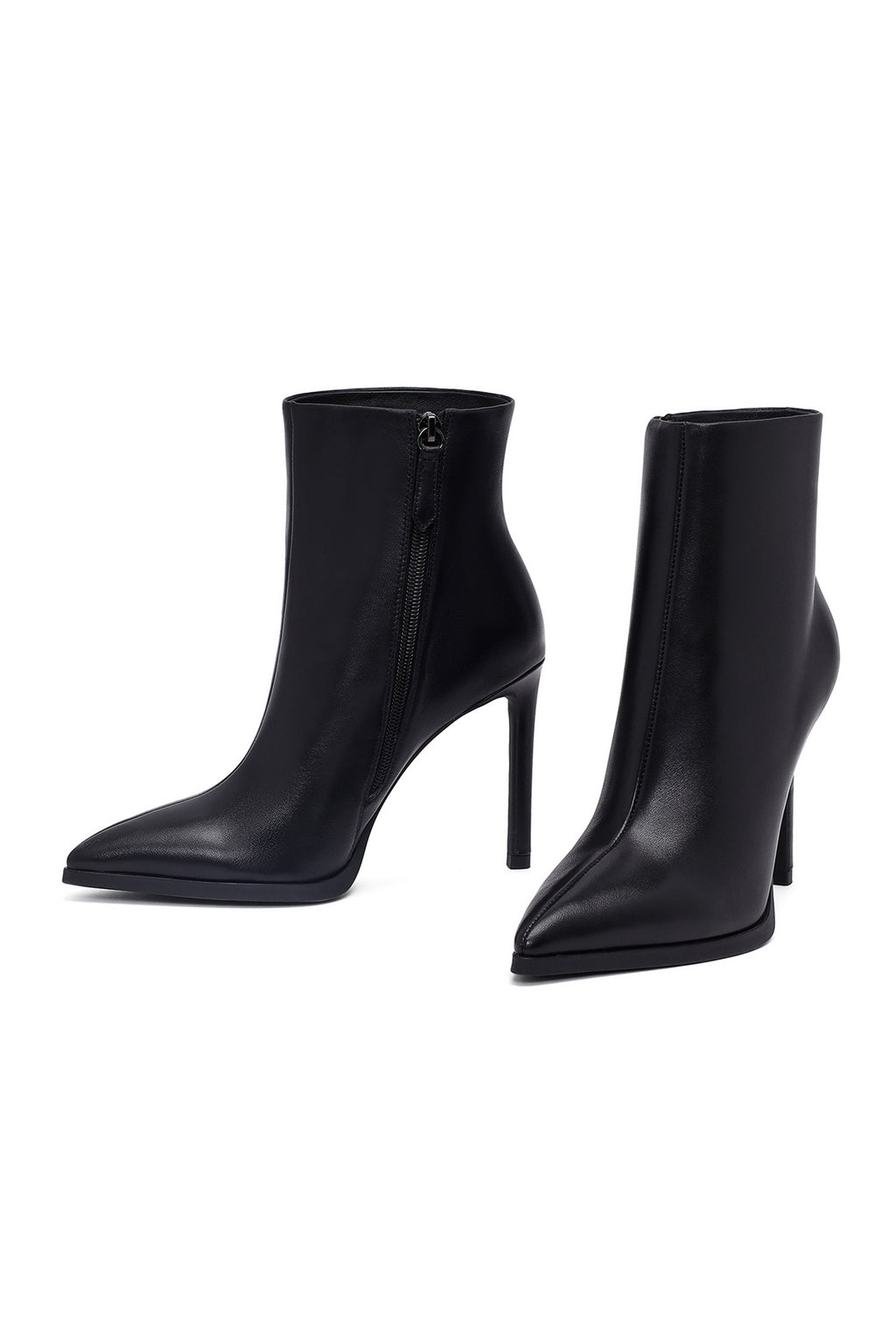 Kadın Siyah Fermuarlı Yüksek İnce Topuklu Deri Bot
