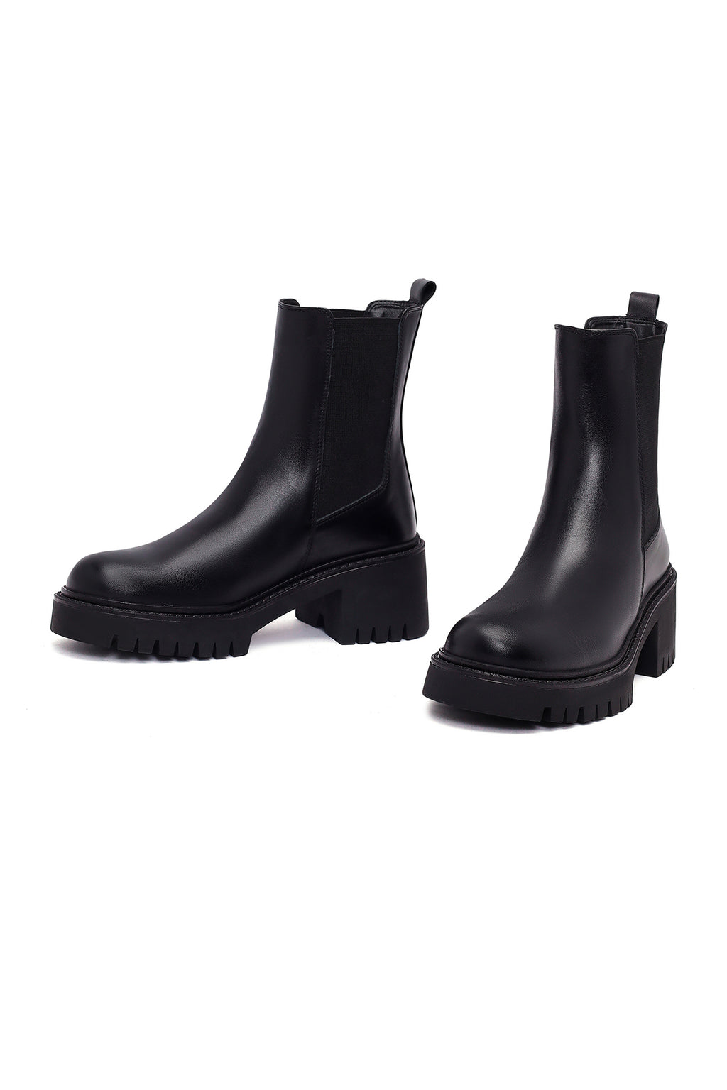 Kadın Siyah Kalın Topuklu Deri Chelsea Bot
