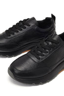 Men's Black Lace-Up Thick-Soled Leather Sneaker | Derimod Men's Black Lace-Up Thick-Soled Leather Sneaker | Derimod