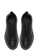 Men's Black Lace-Up Thick-Soled Leather Sneaker | Derimod Men's Black Lace-Up Thick-Soled Leather Sneaker | Derimod
