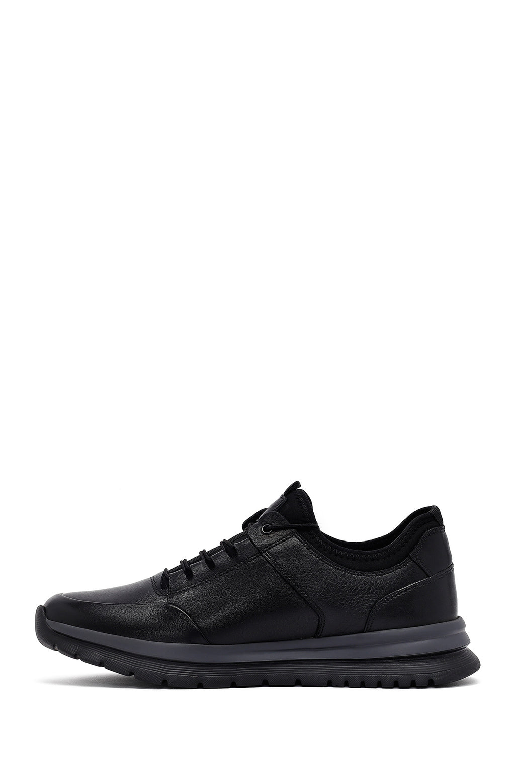 Erkek Siyah Bağcıklı Deri Casual Sneaker