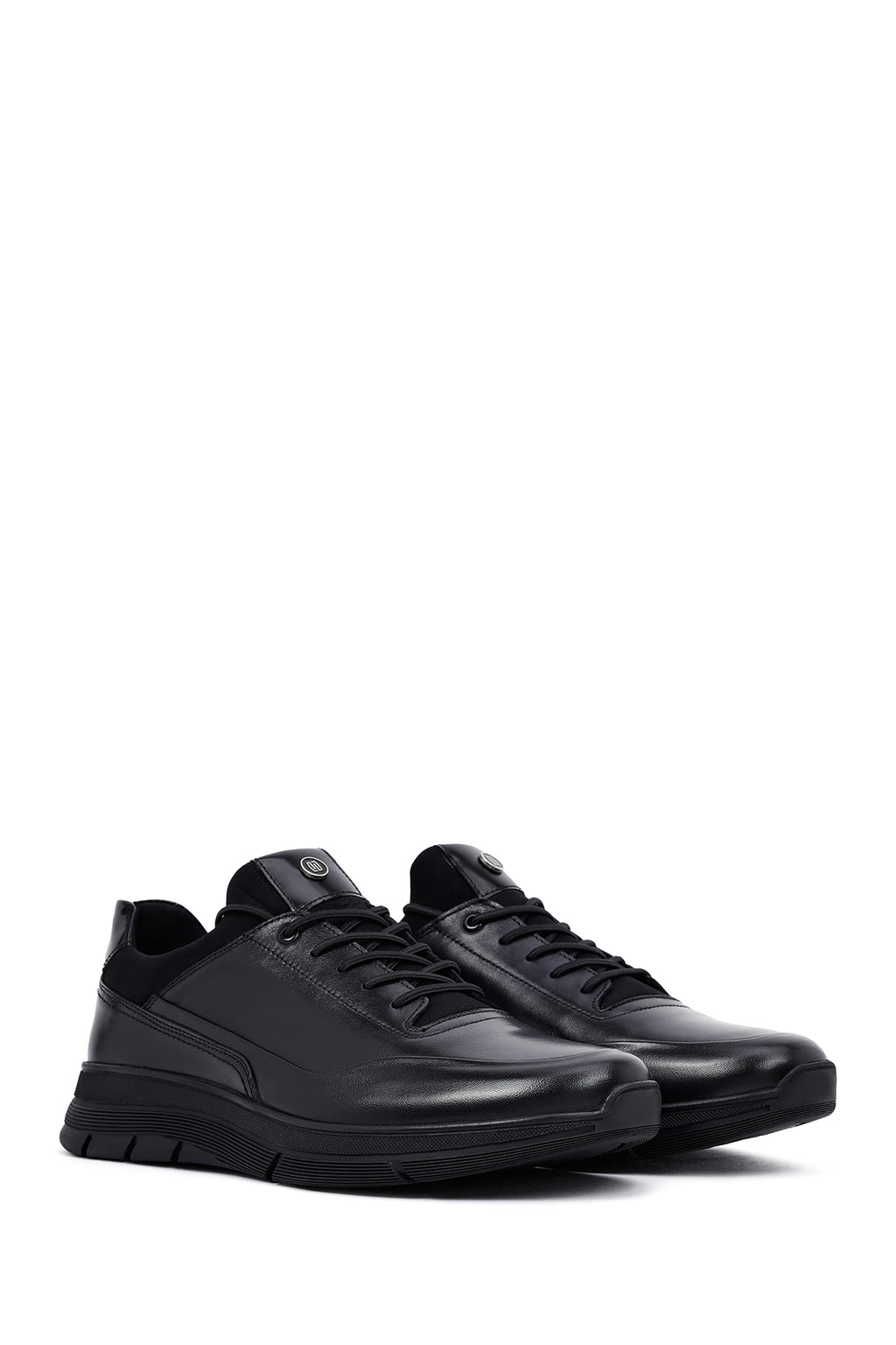 Erkek Siyah Bağcıklı Deri Casual Sneaker