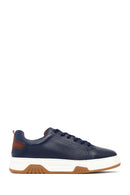 Erkek Lacivert Bağcıklı Kalın Tabanlı Deri Sneaker | Derimod Erkek Lacivert Bağcıklı Kalın Tabanlı Deri Sneaker | Derimod