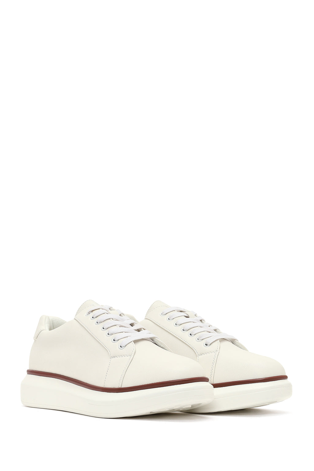 Erkek Beyaz Bağcıklı Kalın Tabanlı Sneaker