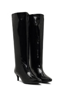 Women's Black Short Thin Heeled Patent Leather Boot | Derimod Women's Black Short Thin Heeled Patent Leather Boot | Derimod