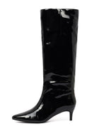 Women's Black Short Thin Heeled Patent Leather Boot | Derimod Women's Black Short Thin Heeled Patent Leather Boot | Derimod