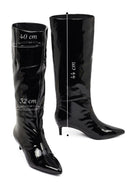 Women's Black Short Thin Heeled Patent Leather Boot | Derimod Women's Black Short Thin Heeled Patent Leather Boot | Derimod