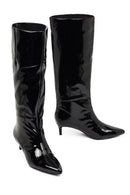 Women's Black Short Thin Heeled Patent Leather Boot | Derimod Women's Black Short Thin Heeled Patent Leather Boot | Derimod