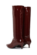 Women's Burgundy Short Thin Heeled Patent Leather Boot | Derimod Women's Burgundy Short Thin Heeled Patent Leather Boot | Derimod