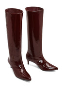 Women's Burgundy Short Thin Heeled Patent Leather Boot | Derimod Women's Burgundy Short Thin Heeled Patent Leather Boot | Derimod