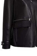 Chantal Women's Black Hooded Fur Oversize Leather Coat | Derimod Chantal Women's Black Hooded Fur Oversize Leather Coat | Derimod