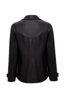 Chantal Women's Black Hooded Fur Oversize Leather Coat | Derimod Chantal Women's Black Hooded Fur Oversize Leather Coat | Derimod