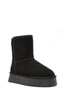 Women's Black Fur Detailed Thick Sole Suede Leather Boots | Derimod Women's Black Fur Detailed Thick Sole Suede Leather Boots | Derimod