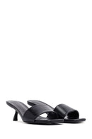 Women's Black Thin Short Heeled Slippers | Derimod Women's Black Thin Short Heeled Slippers | Derimod