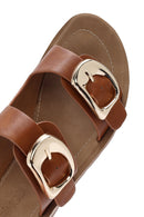 Women's Brown Double Buckled Thick Soled Slippers | Derimod Women's Brown Double Buckled Thick Soled Slippers | Derimod