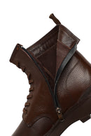 Men's Brown Lace-Up Zipper Leather Casual Boot | Derimod Men's Brown Lace-Up Zipper Leather Casual Boot | Derimod