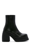 Women's Black Leather Platform Heeled Boots | Derimod Women's Black Leather Platform Heeled Boots | Derimod
