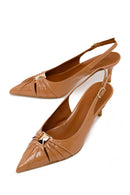 Woman Beige Open-Back Thin-Heeled Patent Leather Leather Shoe | Derimod Woman Beige Open-Back Thin-Heeled Patent Leather Leather Shoe | Derimod