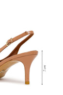 Woman Beige Open-Back Thin-Heeled Patent Leather Leather Shoe | Derimod Woman Beige Open-Back Thin-Heeled Patent Leather Leather Shoe | Derimod