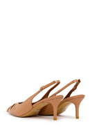 Woman Beige Open-Back Thin-Heeled Patent Leather Leather Shoe | Derimod Woman Beige Open-Back Thin-Heeled Patent Leather Leather Shoe | Derimod