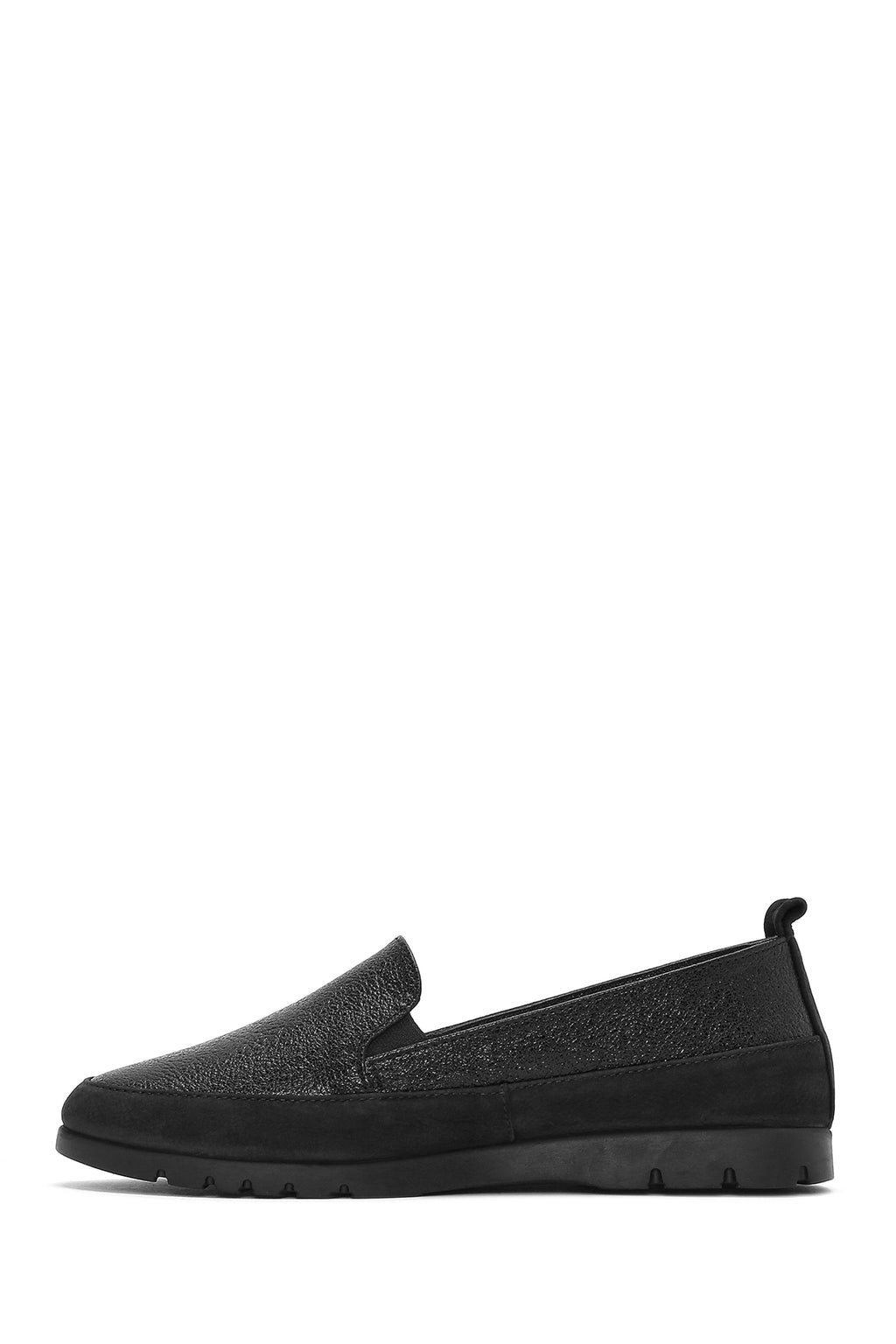 Kadın Siyah Simli Deri Konfor Loafer