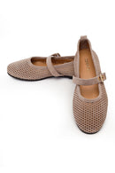 Woman Mink Mesh Suede Leather Ballet Flat | Derimod Woman Mink Mesh Suede Leather Ballet Flat | Derimod