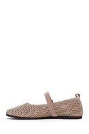 Woman Mink Mesh Suede Leather Ballet Flat | Derimod Woman Mink Mesh Suede Leather Ballet Flat | Derimod
