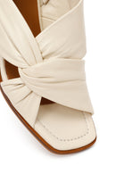 Woman Cream Short Thick-Heeled Leather Sandal | Derimod Woman Cream Short Thick-Heeled Leather Sandal | Derimod