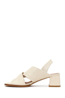 Woman Cream Short Thick-Heeled Leather Sandal | Derimod Woman Cream Short Thick-Heeled Leather Sandal | Derimod