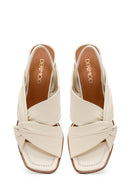 Woman Cream Short Thick-Heeled Leather Sandal | Derimod Woman Cream Short Thick-Heeled Leather Sandal | Derimod
