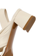 Woman Cream Short Thick-Heeled Leather Sandal | Derimod Woman Cream Short Thick-Heeled Leather Sandal | Derimod