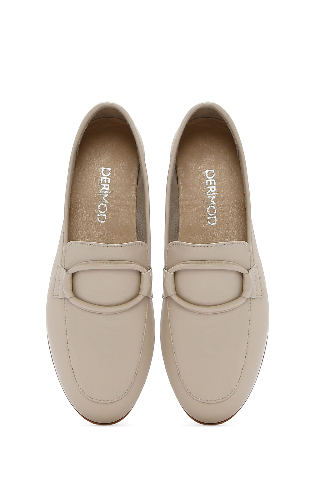 Kadın Bej Deri Maskülen Loafer