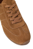 Woman Tan Lace-Up Suede Leather Sneakers | Derimod Woman Tan Lace-Up Suede Leather Sneakers | Derimod