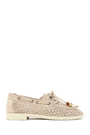 Woman Beige Tasseled Suede Leather Loafer | Derimod Woman Beige Tasseled Suede Leather Loafer | Derimod