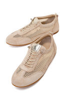 Woman Beige Lace-up Mesh Leather Sneaker | Derimod Woman Beige Lace-up Mesh Leather Sneaker | Derimod