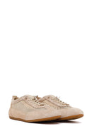 Woman Beige Lace-up Mesh Leather Sneaker | Derimod Woman Beige Lace-up Mesh Leather Sneaker | Derimod