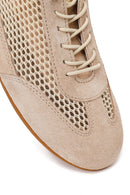 Woman Beige Lace-up Mesh Leather Sneaker | Derimod Woman Beige Lace-up Mesh Leather Sneaker | Derimod