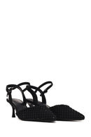 Woman Black Ankle-Buckle Backless Rhinestone Stiletto High Heel | Derimod Woman Black Ankle-Buckle Backless Rhinestone Stiletto High Heel | Derimod