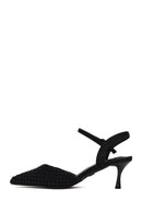 Woman Black Ankle-Buckle Backless Rhinestone Stiletto High Heel | Derimod Woman Black Ankle-Buckle Backless Rhinestone Stiletto High Heel | Derimod