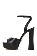 Woman Black Ankle-Buckle High Chunky-Heel Platform Leather Sandal | Derimod Woman Black Ankle-Buckle High Chunky-Heel Platform Leather Sandal | Derimod